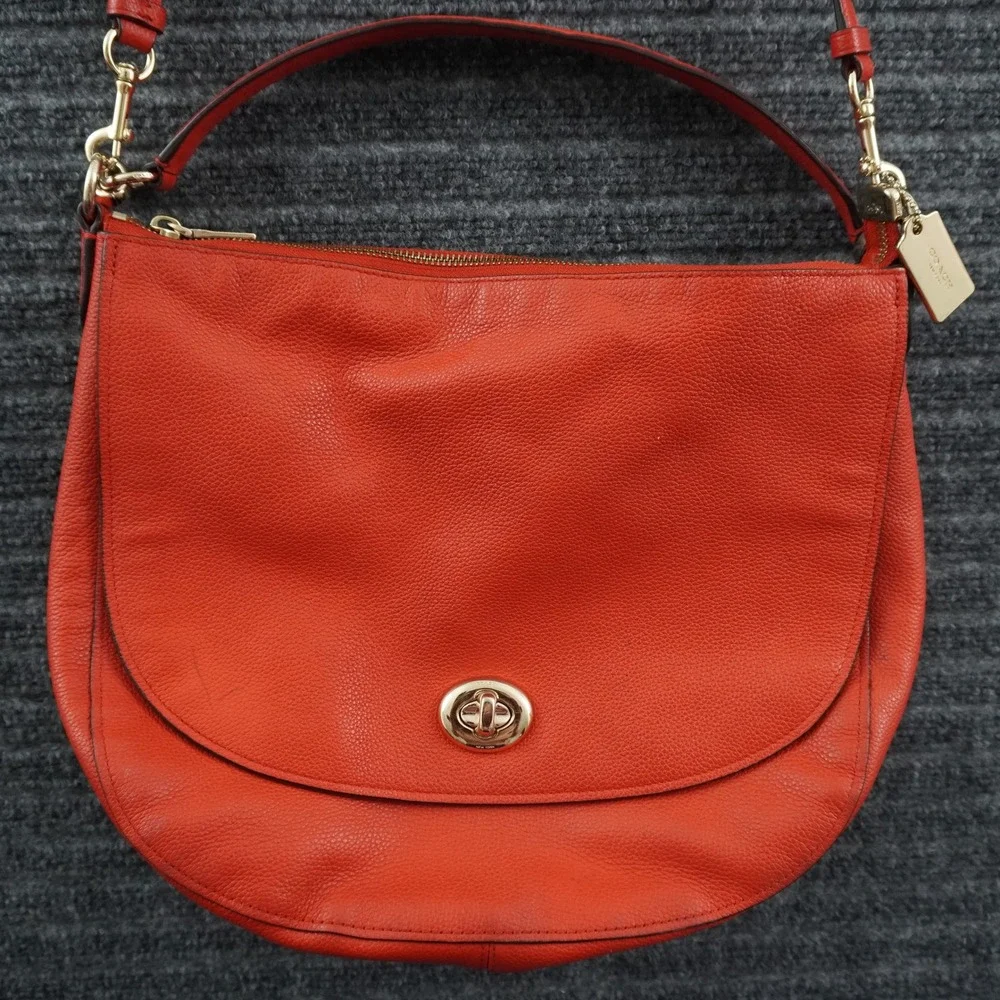 Coach Turnlock Hobo Bag Womens Polished Red Pebbled Leather Crossbody